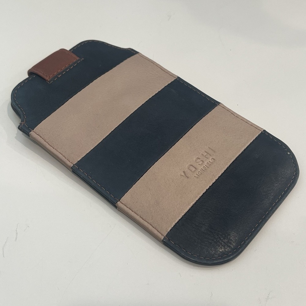Yoshi Lichfield Genuine Leather Phone Glasses Case Pouch Striped Boho Unisex EUC
